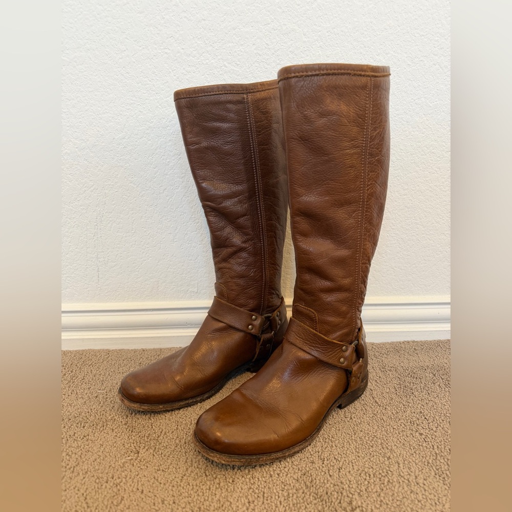 Frye Boots Women’s Size 8.5B Phillip Riding Boot Tall Cognac - Picture 2 of 10